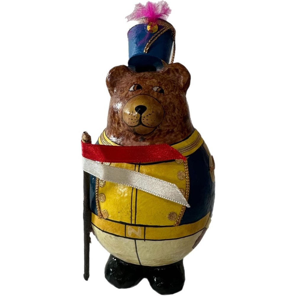 Paper Mache 5.5” Bear Marching Band Figurine Vintage